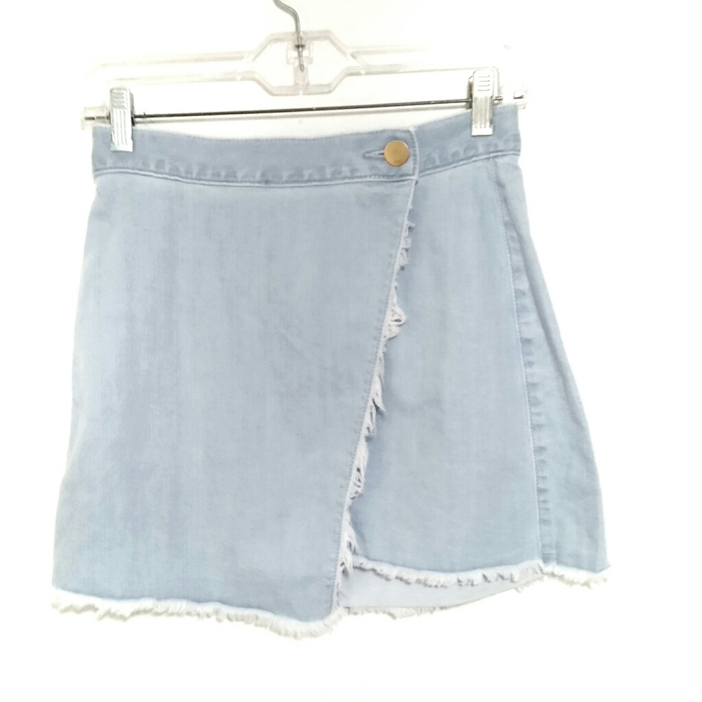 Express Jeans Lightwash Distressed Wrap Skirt 2